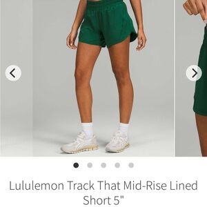 Lululemon Track That Mid Rise Lined Shorts 5” size 6 in everglade green